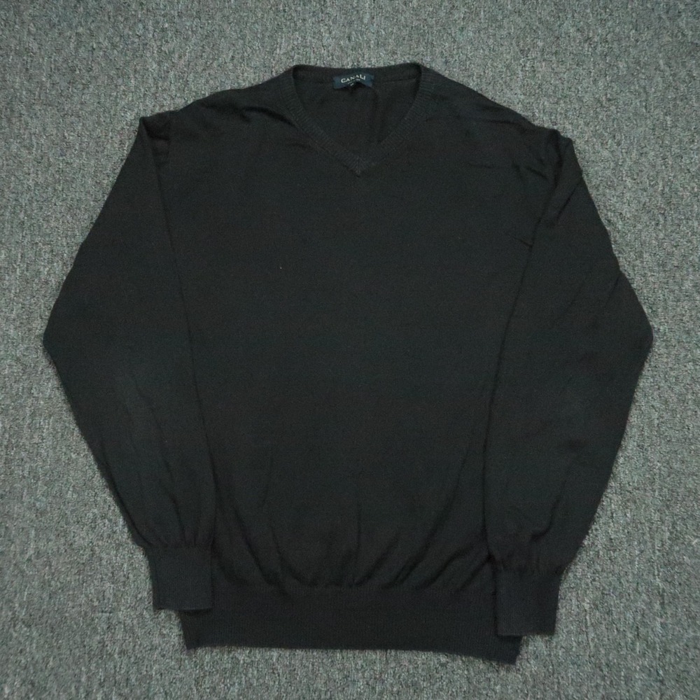 Canali Sweater Men‎ Extra Large Black V Neck Jumper Italy Quiet Luxury XL